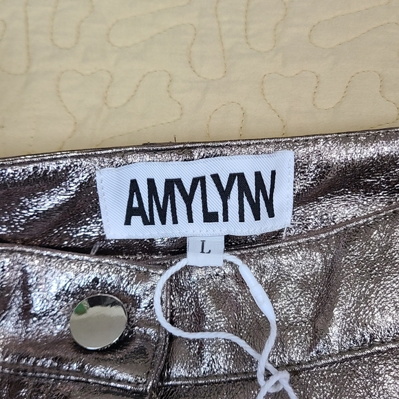 Amylynn Yasmine Metallic Straight faux leather pants size L - Picture 6 of 11